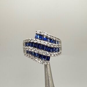 JWBR Designer 925 Sterling Silver Blue Sapphire Statement Ring – Size 7.75